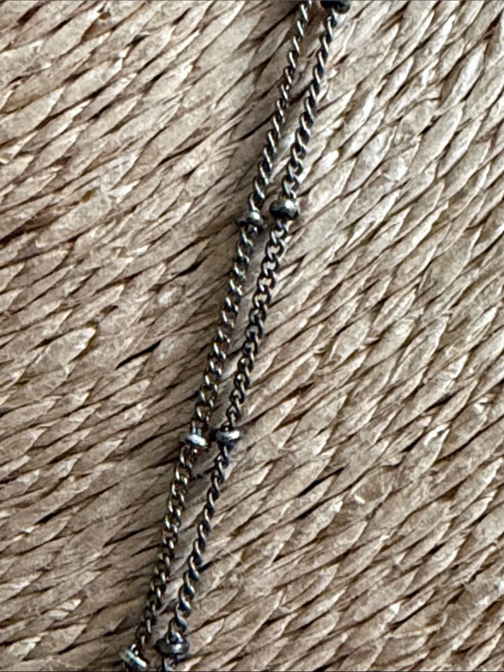 Long sterling silver darkened chain with tiny silver balls green semi precious
